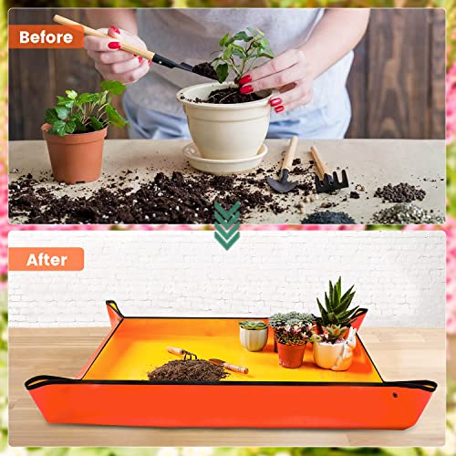 Large Repotting Mat for House Plants Transplanting and Potting Soil Mess Control, Unique Gardening Gifts for Women & Men Mom Birthday Gift Plant Lover Gifts - color: Orange, size: Large 39.5" X 31.5"