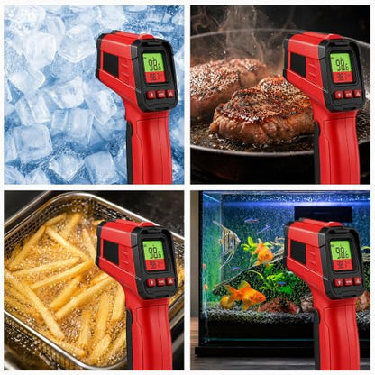 Infrared Thermometer Gun, Digital Laser Temperature Gun -58°F to 1022°F, Adjustable Emissivity, LCD Backlight, MAX/MIN Display, Non-Contact Thermometer for Pizza Oven, BBQ, HVAC, Griddle - color: Red（-58℉-1022℉）