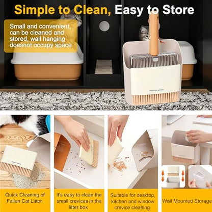 Cat Litter Scoop with Holder, Heavy Duty Stainless Steel Kitty Scooper | with Coarse and Fine Mesh, Includes Broom and Dustpan Set, Quick Sift and Easy Clean, Gray - color: Gray