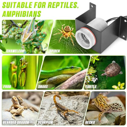 Reptile Ceramic Socket, Heat Lamp Holder for Terrariums and Vivariums, Gecko Lizard Heat Lamp Bracket Light Fixture, Bulb Not Included