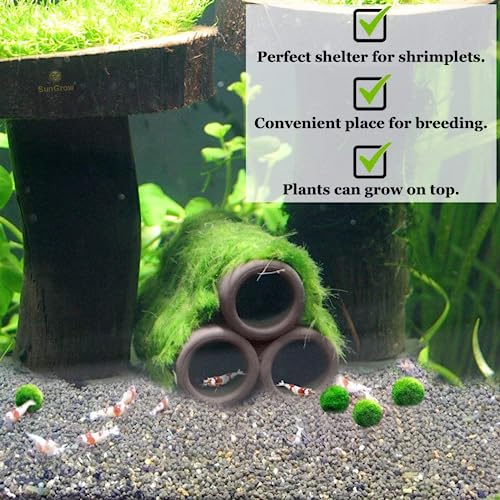 SunGrow Isopod & Shrimp Ceramic Shelters, 2.8 x 1.8 x 0.6 Inches, Small Reptile & Lizard Hiding Cave Connected Tubes, Aquarium Decor