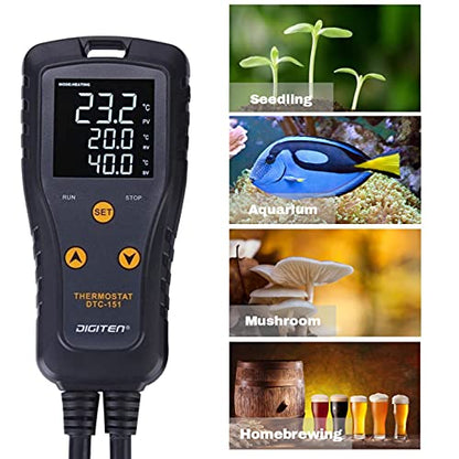DIGITEN DTC151 Temperature Controller Plug-in Thermostat Cooling Heating Temperature Controller Outlet GreenhouseThermostat for Germination Incubation Homebrewing - style: 15A Temperature Controller