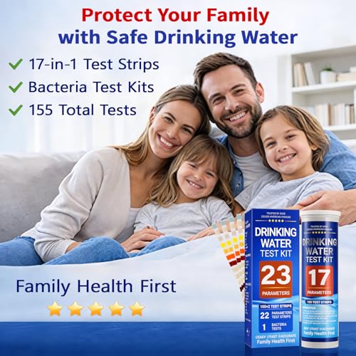 Water Test Kit for Drinking Water, 23-in-1 Water Test Strips for Tap & Well Water, Tests Hardness, Lead, Iron, Copper, Chlorine, Fluoride, pH, Nitrate & More, Fast Home Water Testing, 155 Strips