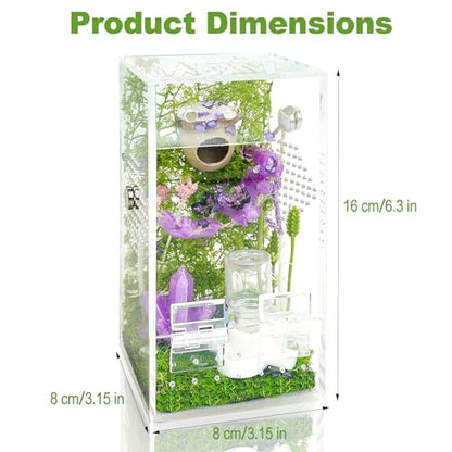 Jumping Spider Enclosure,DIY Insects Habitat,Small Reptile Terrarium Glass House Accessories Set,with Jumping Bridge Hide Water Feeder (Purple) - color: Purple