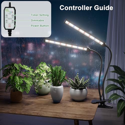 Grow Light,24W (160Watts Equiv) 5000K White Full Spectrum LED Growing Lamp Clip on Desk for Indoor Plants,Bulbs Replaceable & Non-dimmable (Black, 80Watts) - size: 80Watts