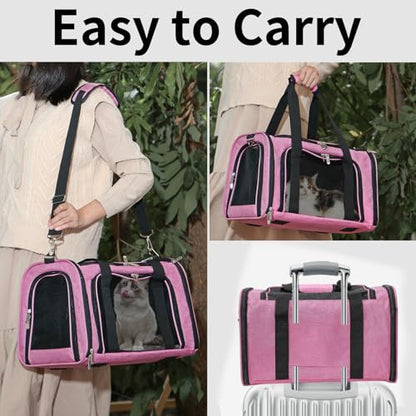 Soft-Sided Cat/Dog/Pet Carrier, Collapsible Pets Travel Carriers | for Big Cats/Small Dogs with Shoulder Strap & Removable Mat, Mesh Puppy Carry Bag, Up to 16 Lbs, TSA Airline Approved(Pink) - color: PINK, size: 17"L x 11"W x 11"H