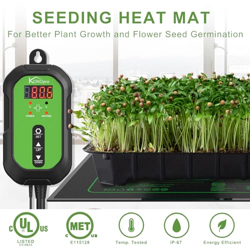 10"x 20" Seedling Heat Mat and Digital Thermostat Combo Set - KOKOPRO Warm Hydroponic Heating Pad for Seed Germination Indoor Gardening Greenhouse for Reptiles Seedlings Incubation Fermentation - color: 10''x20.75''-Heat Mat & Thermostat Combo