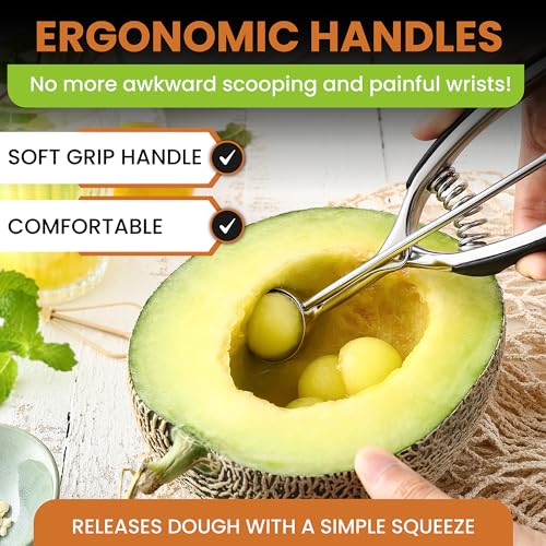 Spring Chef Extra Small Stainless Steel Melon Baller Scoop, #100, Black | Mini Cookie Scoop for Baking with Trigger Release, Watermelon Scooper, 0.6 Tablespoon (Tbsp), Fruit Scooper and Baller - color: Black, size: #100 - X-Small - 0.6 Tbsp