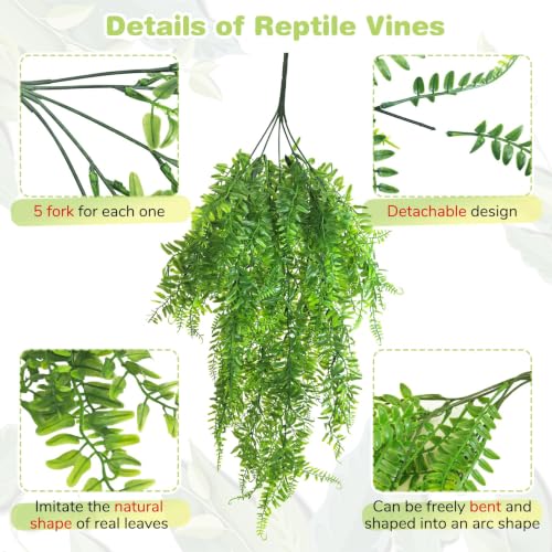 PINVNBY Reptile Plants Hanging Fake Vines Boston Climbing Terrarium Plant with Suction Cup for Bearded Dragons Lizards Crested Gecko Snake Hermit Crab and Tank Habitat Decorations (2 Pack) - size: 2 PCS