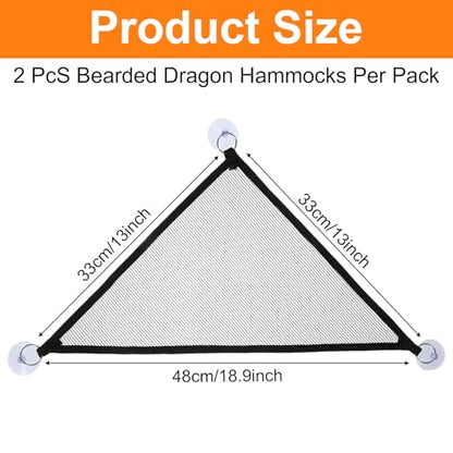 2Pcs Bearded Dragon Hammock, Breathable Mesh Reptile Hammock Lizard Tank Accessories, Triangle Geckos Hammocks for Bearded Dragons, Snakes, and Axolotls, Perfect Beard Dragon Tank Accessories（30x30x3