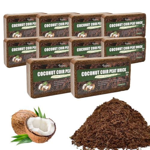 Coco Coir Brick - with Low EC & pH Balance, High Expansion Coco Peat Seed Starter Soil for Potting Mix, Hydroponics, Mushroom Substrate & Reptile Bedding（10Pcs） - size: 10Pcs