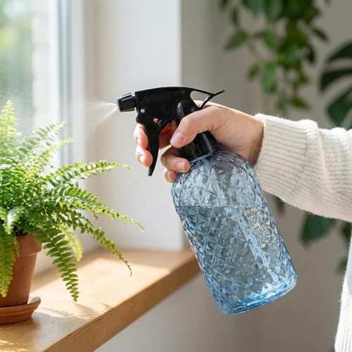 Glass Plant Mister Spray Bottle, 12oz Refillable Handheld Watering Can with Adjustable Nozzle, Fine Mist and Stream for Garden Flowers and Home Cleaning