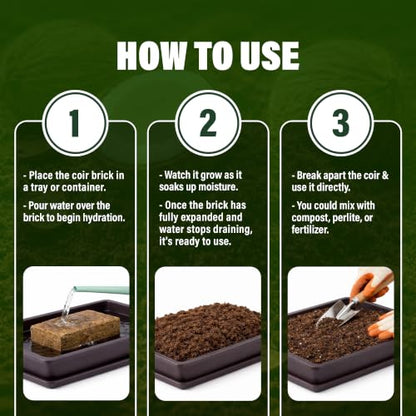 Coconut Coir Bricks, 5 Pack, 7lbs Coco Peat for Plants and Reptiles | Expands to 40 qt, 5 compressed bricks, seed starting, potting mix base, low EC, pH balanced, made in Vietnam - size: 7 Lbs (Pack of 5)