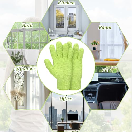 Abeillo Microfiber Gloves for Plants Dusting Cleaning, Reusable Washable Cleaning Gloves Mittens House Cars Blinds Dusting - color: Green