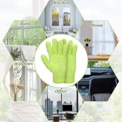 Abeillo Microfiber Gloves for Plants Dusting Cleaning, Reusable Washable Cleaning Gloves Mittens House Cars Blinds Dusting - color: Green