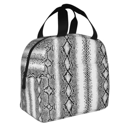 Women Snake Print Insulated Lunch Bag Leakproof | Snake Skin White Silver, Durable Thermal Cooler Tote, Waterproof & Leakproof for Work, Picnic & Travel - color: Pattern (842)