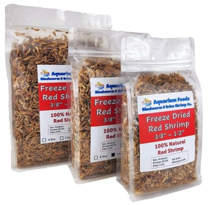 Red Shrimp, 3/8" to 1/2" Floating Freeze Dried Red Shrimp for All Tropical Fish, Cichlids, Medium Size Catfish, Marines, Pond Fish, Turtles, Hamsters, Rodents…4.3oz Clear Bag - size: 4.3 Ounce (Pack of 1)