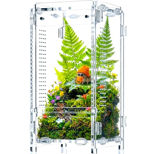 Jumping Spider Enclosure, Acrylic Terrarium with with Magnetic Doors, 0.8mm Micro-Ventilation, Stackable Escape-Proof Habitat for Jumping Spiders, Tarantulas & Small Reptiles, 3”x3”x6” | Baby Jumping Spider Enclosure, Small Jumping Spider Enclosure, Acryl
