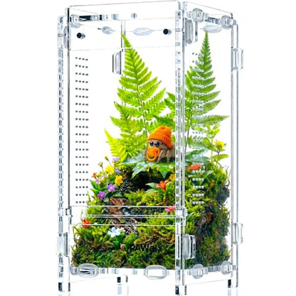 Jumping Spider Enclosure, Acrylic Terrarium with with Magnetic Doors, 0.8mm Micro-Ventilation, Stackable Escape-Proof Habitat for Jumping Spiders, Tarantulas & Small Reptiles, 3”x3”x6” | Baby Jumping Spider Enclosure, Small Jumping Spider Enclosure, Acryl