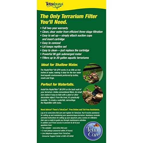 Tetra ReptoFilter Terrarium Filter, 125 GPH | For Waterfalls and Turtle, Newt & Frog Terrariums Up To 50 Gallons, 3-Stage Filtration Helps Keep Water Clear & Removes Odors - size: 125 GPH