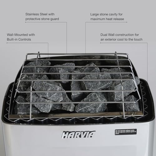 Harvia KIP Sauna Heater, Wall Mounted Electric Sauna Stove, Stainless Steel 240v Heater with Sauna Stones Included, Large Stone Cavity for Maximum Heat Release (4.5kW - Dials) - style: 4.5kW - Dials