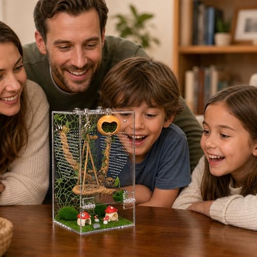 Jumping Spider Enclosure Kit, Acrylic Terrarium & 19PCS Accessories | Pre-Assembled Jumping Spider Enclosure Kit with Decor, Front Opening Spider Terrarium, Ventilated Jumping Spider Habitat