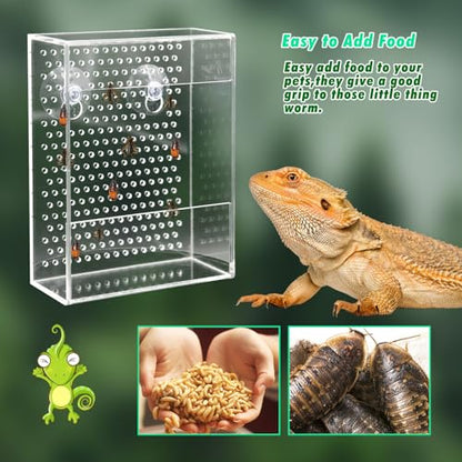 Bearded Dragon Feeder, Chameleon Bug Bowl, Transparentk Acrylic Reptile Feeder Box, Wall-Mounted Insect Food Dish with Suction Cups, Tank and Aquarium Accessories for Lizard Bearded Dragon Gecko Frog - size: Small - 4.7 × 1.7 × 6.3 inch