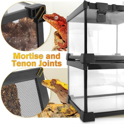 12"x12"x12" Reptile Terrarium, Escape-Proof Glass Full-View Vivarium for Tropical Invertebrates Such as Hermit Crabs, with Escape-Proof Lock & Feeding Hatch - size: 12"D X 12"W X 12"H