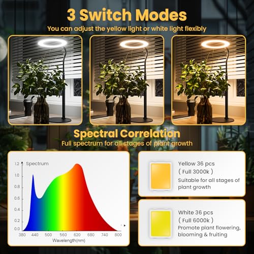bseah Grow Light, LED Plant Light for Indoor Plants Growing, Full Spectrum Desk Grow Lamp with Pedestal, Automatic Timer for 3H/9H/12H, 10 Dimmable Levels, Height Adjustable - color: Black