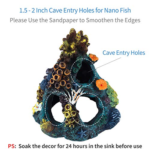 Uniclife Aquarium Decorations Resin Coral Rock Mountain Cave Fish Tank Decor Ornaments Fish House for Betta Rest Hide Play Breed - style: Green Coral Tower