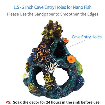 Uniclife Aquarium Decorations Resin Coral Rock Mountain Cave Fish Tank Decor Ornaments Fish House for Betta Rest Hide Play Breed - style: Green Coral Tower