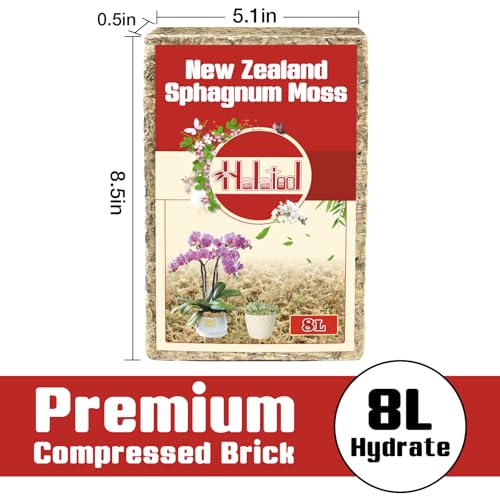 Halatool Premium New Zealand Sphagnum Moss, 100g (8L When Hydrated) | Long Fiber, Retain Moisture, Moss for Orchid Repotting, Succulents, Sarracenia, Potted Plants, Gardening & Reptiles - size: 8L