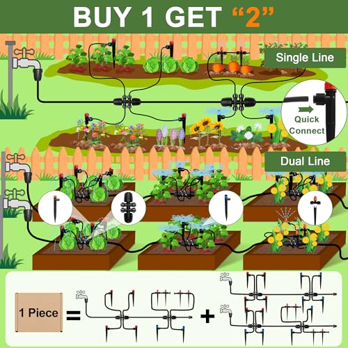 Drip Irrigation Kit for Garden, Quick-Connect Plant Watering System 150FT | Raised Bed Drip Line Kit, Greenhouse Accessories, DIY Micro Sprinklers Set for Yard Outside, Sistema De Riego Por Goteo - size: 150FT