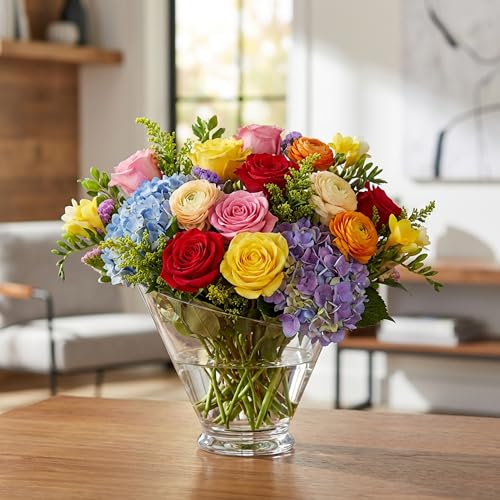 WGVI Slant Cut Calyx Glass Vase, Width 9", Height 7.75", Clear Terrarium, Candy Dish, Fruit Jar, Floral Container for Wedding Party Event, Home Office Decor, 1 Piece - size: Slant Cut 7.75"H