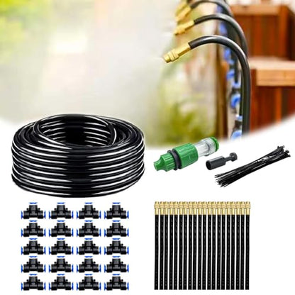 Automatic Greenhouse Drip Irrigation Kit – 20 Brass 360° Adjustable Nozzles, 65FT 1/2" Tubing & Misting System – Easy Setup & Water Saving for Hydroponics, Raised Beds, Flower Gardens & Outdoor Plants