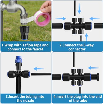 Drip Irrigation System 130FT with 10 Bendable Nozzles, 10 Misting Emitters, 10 8-Outlet Drip Emitters, 1/2 & 1/4 Inch Hoses – Garden Watering & Misting Kit for Yard, Lawn, Greenhouse - color: 30 ft hose (1/2 in OD）+100 ft hose (1/4 in OD）