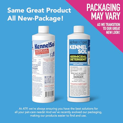 ATP KennelSol Disinfectant & Cleaner for Kennels, 16 fl oz, 1 ct | EPA-Registered, Concentrated Formula, Industrial Germicidal Detergent and Deodorizer for Shelters and Rescue Organizations - size: 16 Fl Oz (Pack of 1)