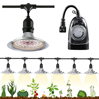 Outdoor LED Grow Light with Timer, 6-Bulbs Full Spectrum Grow Light Strip, Waterproof Plant Lamps, UL Certified String Grow Lights for Greenhouse Garden, 21.3FT Light for Veg Seedling Flower - size: 6 Light with Timer