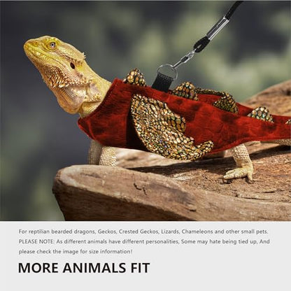 Bearded Dragon Leash and Harness Set, Beardie Carrier, Lizard Adjustable Harness with Leather Wings and Sling Bag, Reptile Small Pet Backpack Batwing Accessories (Red) - color: Red