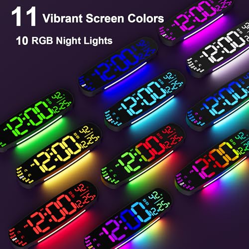 Digital Wall Clock,14.4 Inch Large Display | Auto Dimming, Temperature and Date, Remote Control, Night Light, DST, Alarm， Wall Cock for Bedroom/Classroom/Gym/Seniors - color: Colorful