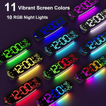 Digital Wall Clock,14.4 Inch Large Display | Auto Dimming, Temperature and Date, Remote Control, Night Light, DST, Alarm， Wall Cock for Bedroom/Classroom/Gym/Seniors - color: Colorful
