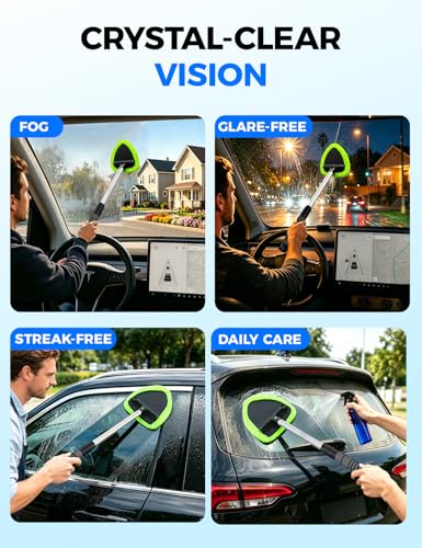 XINDELL Interior Windshield Cleaner Tool – Car Interior Window Cleaning Kit with Extendable Handle & 4 Microfiber Pads, Auto Wiper Inside Compact Windshield Brush for Car & Home Windows - size: 19in