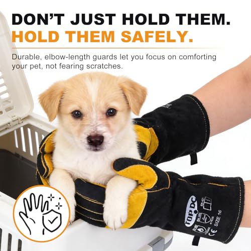 TOPDC Animal Handling Gloves, 16-Inch Bite & Scratch Resistant for Dog Cat | Arm Sleeve Design Helps Protect Hands and Forearms During Dog and Cat Grooming, Training, and Vet Visits