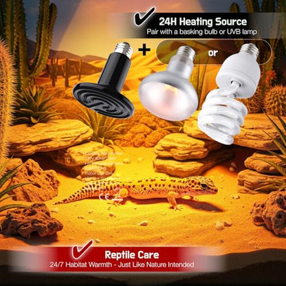 Reptile Heat Lamp, 150W Ceramic Heat Emitter for Bearded Dragon, Snake, Turtle, Ball Python & Chicken Coop, 24/7 Safe Heat Source, Durable Heat Light Bulb Reptile Tank Accessories