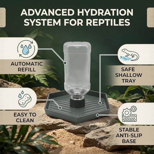 Haofy Reptile Water Bottle 6.3 x 5.9 x 5. inches Turtle Food and Water Bowl Automatic Feeders Waterer Tortoise Dispenser Bottle Feeding Dish for Lizard Chameleon (L) - color: Dark Green