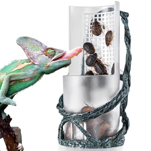 Chameleon Feeding Bowl, Resin Vine Reptile Feeder with Grid Plate for Insect to Climb and Move, Reptile Hunting Bowl with Suction Cup for Chameleon, Lizard, Bearded Dragons, Iguana, Gecko, Frog