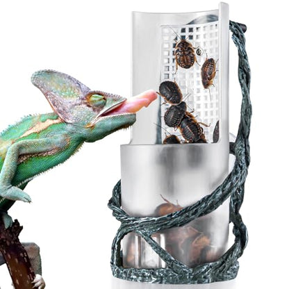 Chameleon Feeding Bowl, Resin Vine Reptile Feeder with Grid Plate for Insect to Climb and Move, Reptile Hunting Bowl with Suction Cup for Chameleon, Lizard, Bearded Dragons, Iguana, Gecko, Frog