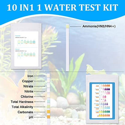Aquarium Test Strips for Freshwater: 10 in 1 Aquarium Ammonia Test Strips for Fish Tank Ammonia Test Kit for Aquarium Pond - Testing Ammonia Nitrate Nitrite pH,etc - size: 10 in 1 - 125 Count