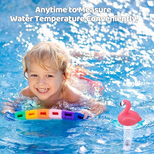 Pool Thermometer Floating, Water Temperature Thermometer with String, Large Size Easy Read & Shatter Resistant Pool Accessories for Ice Bath & Hot Tub, Outdoor & Indoor Swimming Pool, Spas (Flamingo) - color: Flamingo