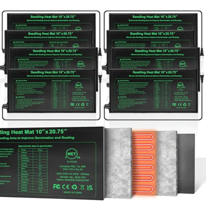 Durable Seedling Heat Mat 10x20.75 inches 8 Pack, Upgraded MET Certified Heat Mat for Plants Seed Germination,Hydroponic, Waterproof Greenhouse Heater, Seed Starter - size: 10"x20.75" 8pack